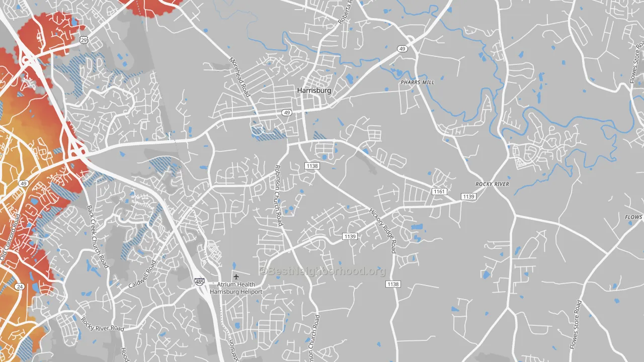 Transit Grade map of Harrisburg, NC