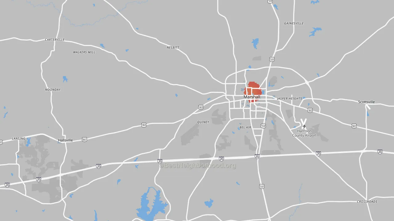 Transit Grade map of Harrison County, TX