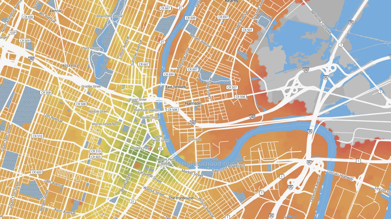 Transit Grade map of Harrison, NJ