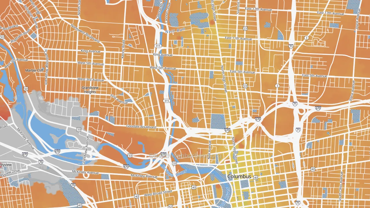 Transit Grade map of Harrison West, Columbus, OH