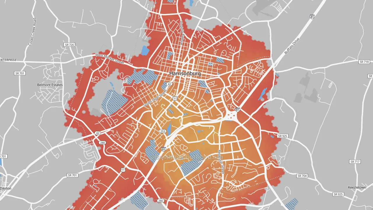 Transit Grade map of Harrisonburg City, VA