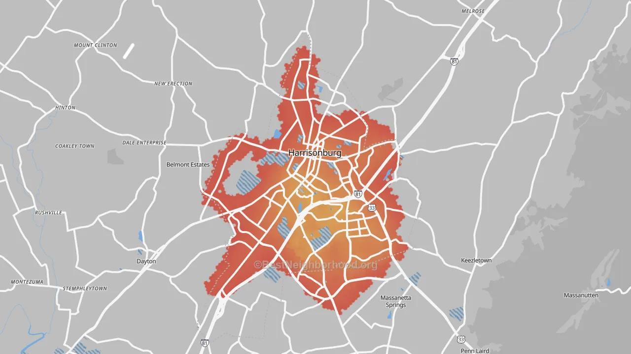Transit Grade map of Harrisonburg, VA