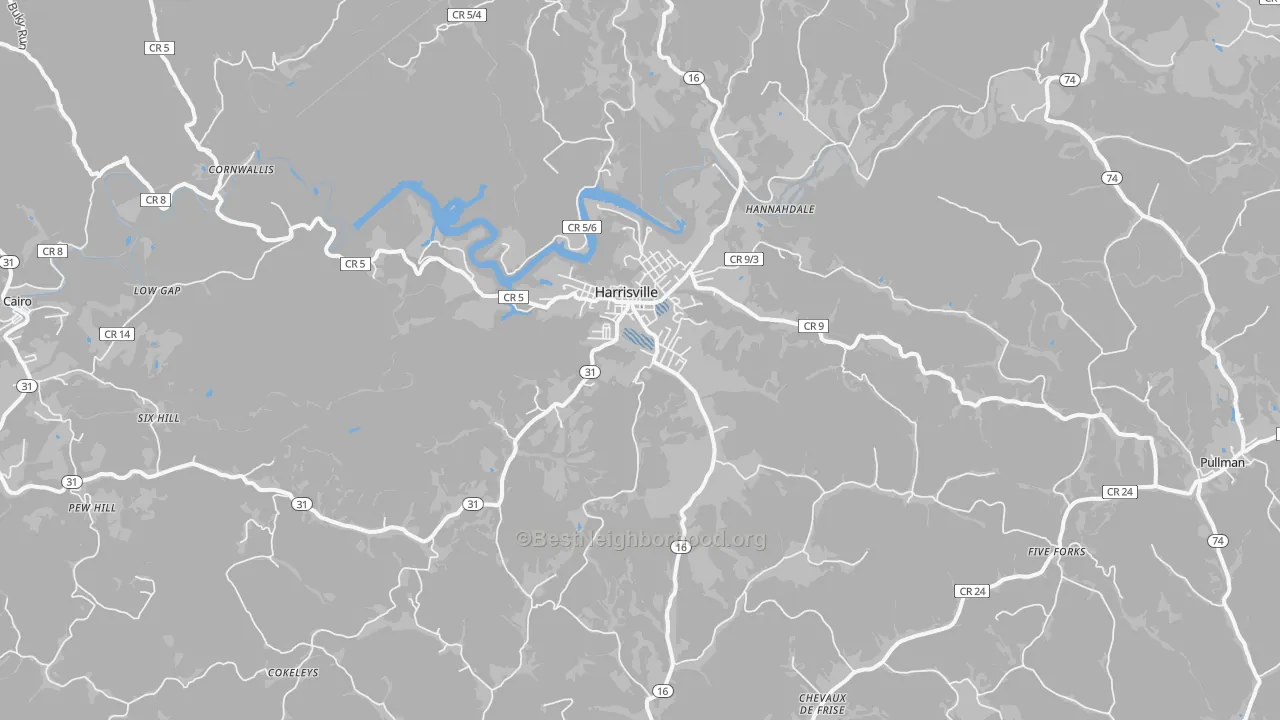 Transit Grade map of Harrisville, WV