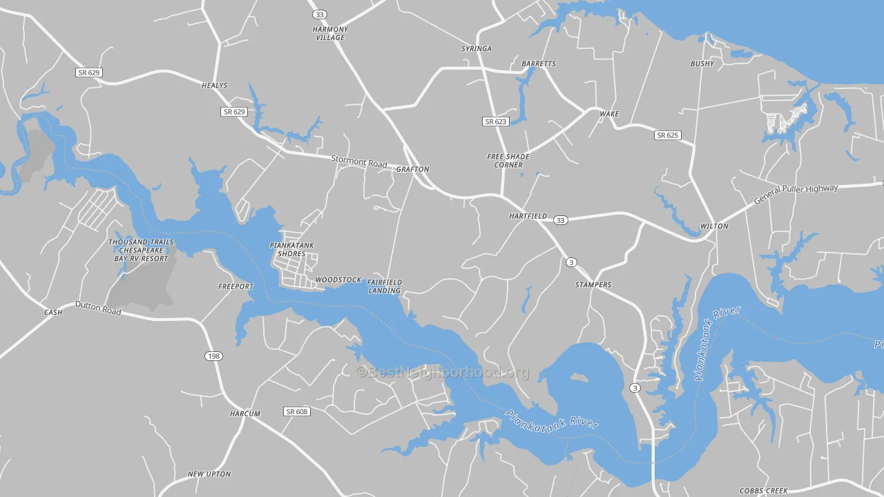 Transit Grade map of Hartfield, VA