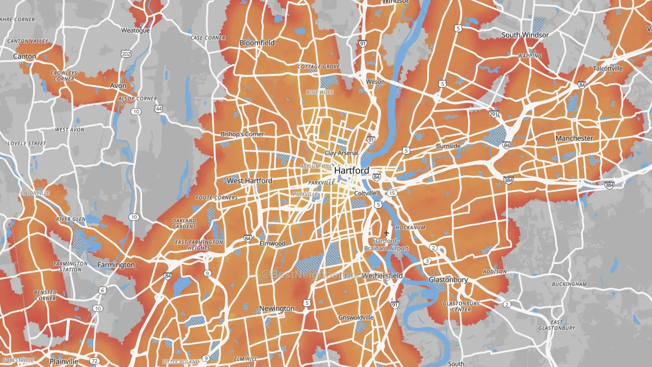 Transit Grade map of Hartford, CT