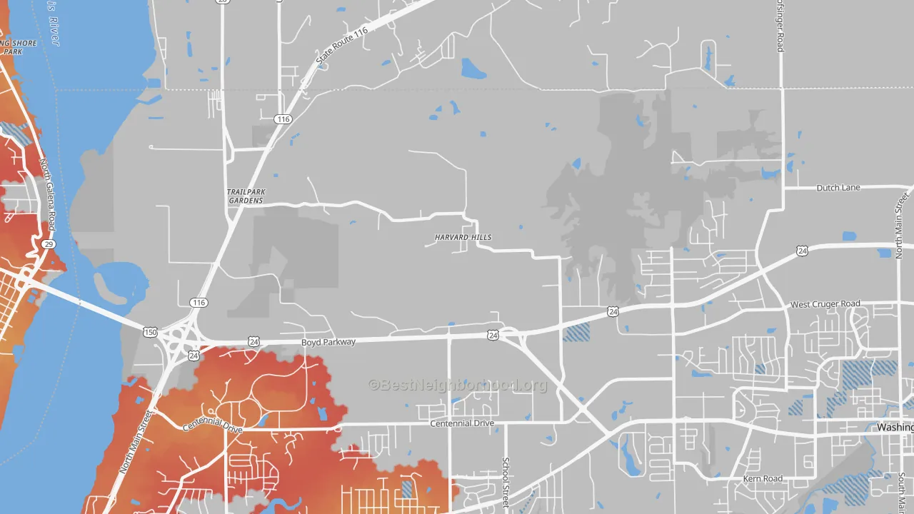 Transit Grade map of Harvard Hills, IL