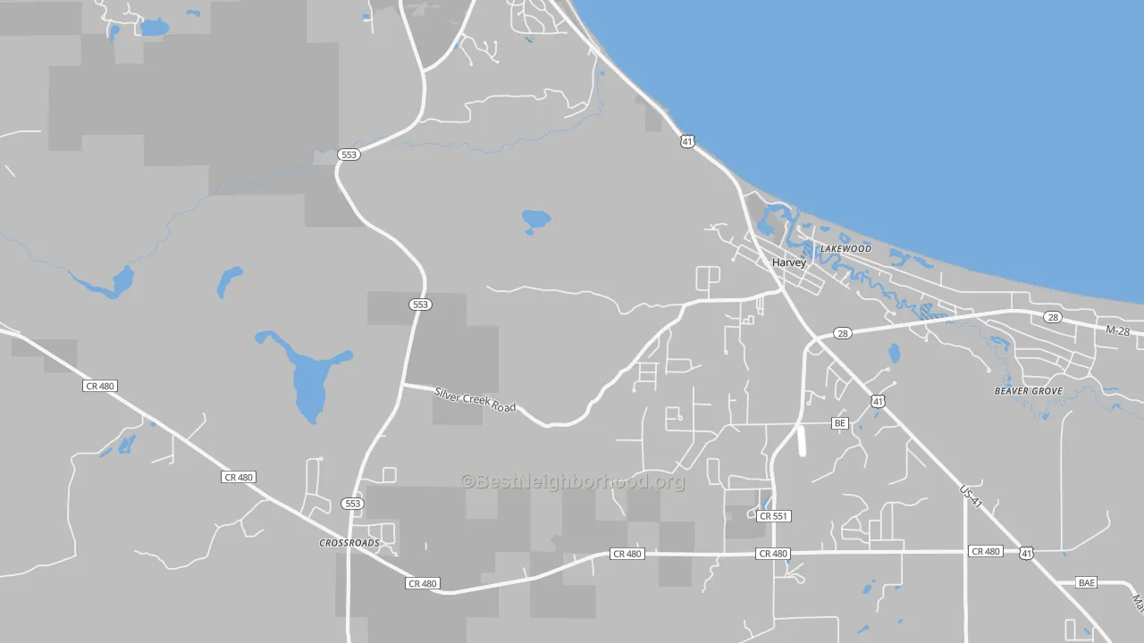 Transit Grade map of Harvey, MI