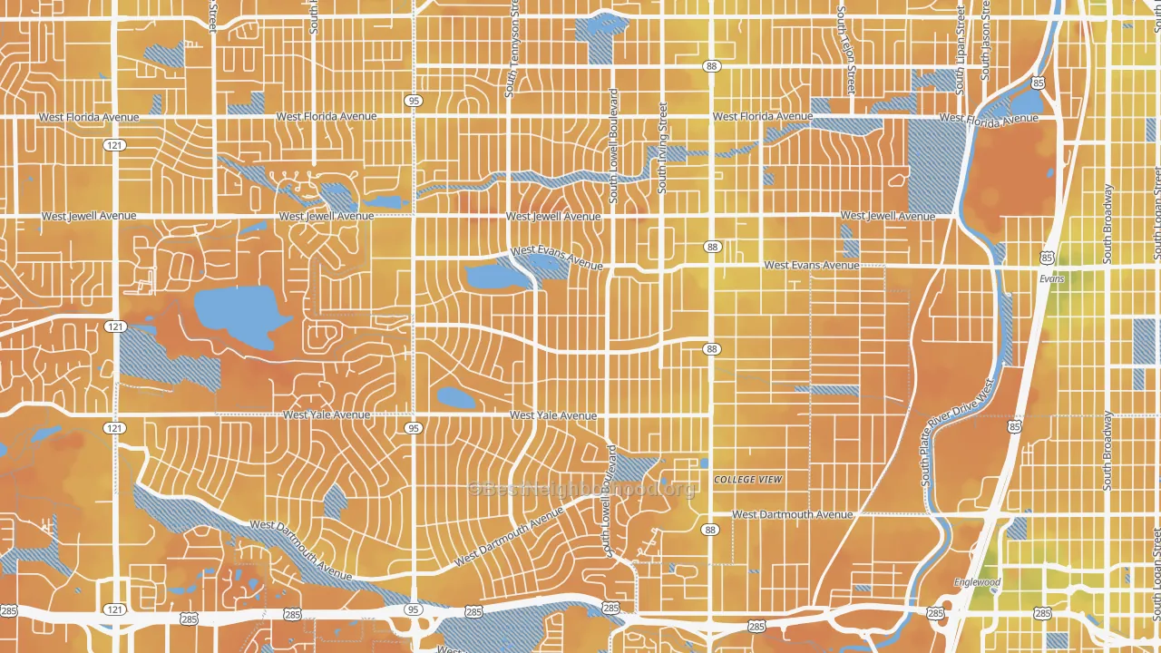 Transit Grade map of Harvey Park, Denver, CO