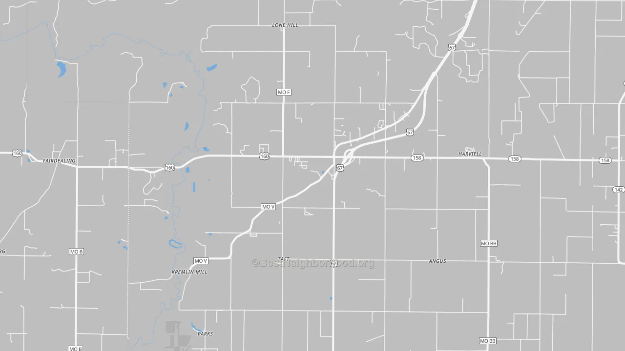 Transit Grade map of Harviell, MO