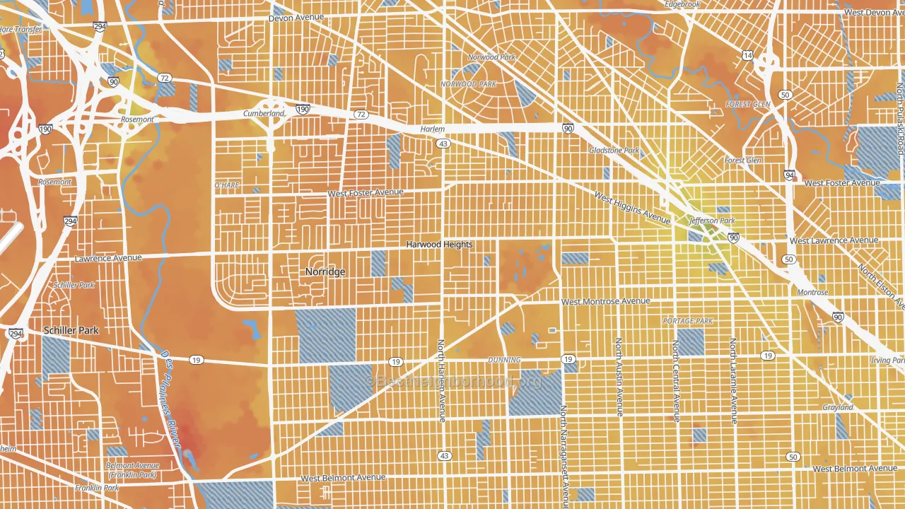 Transit Grade map of Harwood Heights, IL