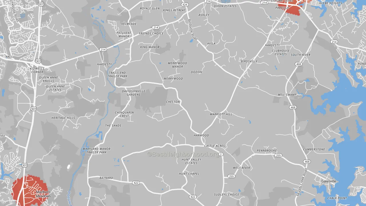 Transit Grade map of Harwood, MD