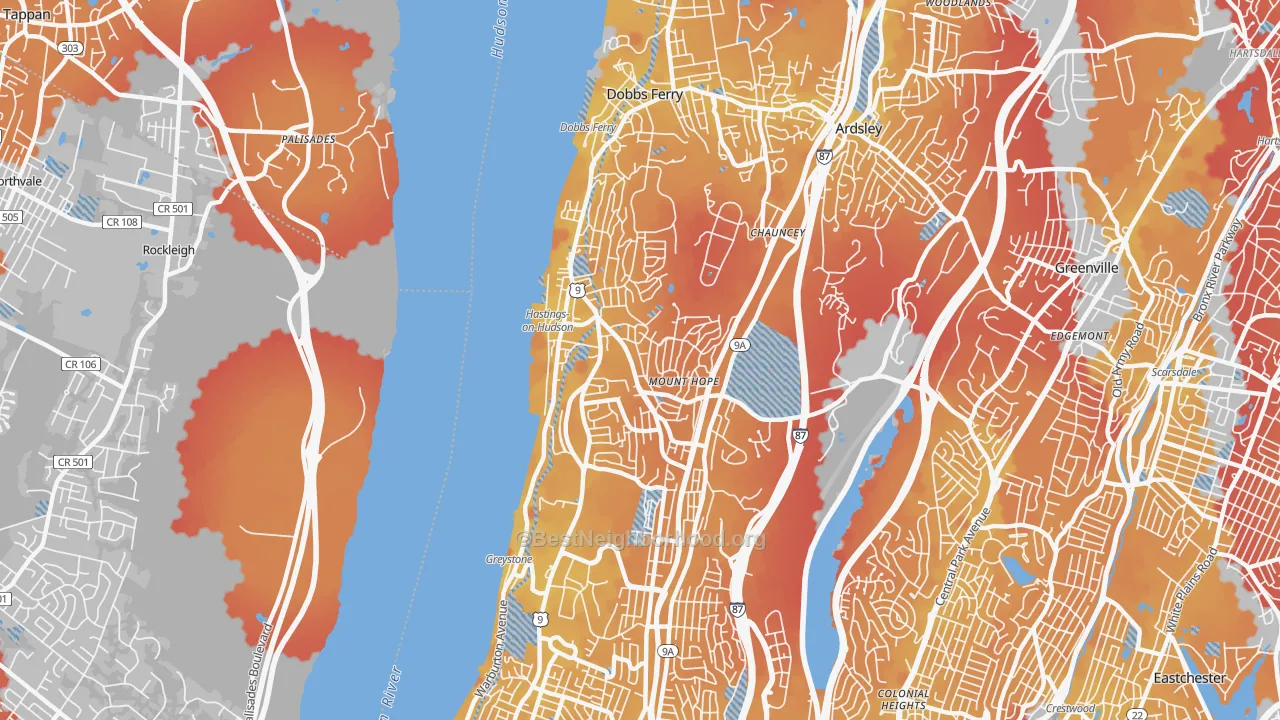 Transit Grade map of Hastings-on-Hudson, NY