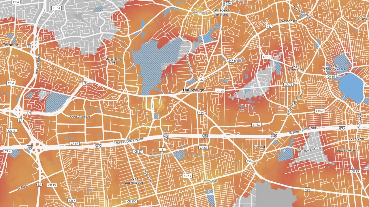 Transit Grade map of Hauppauge, NY