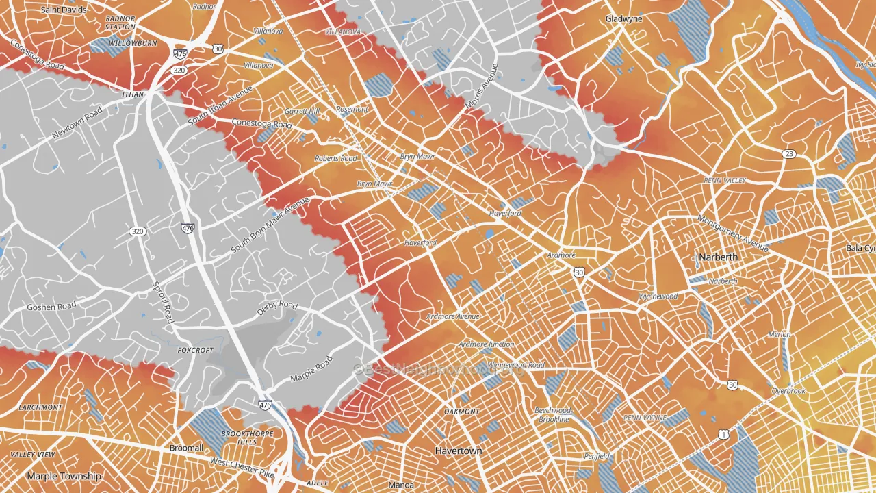 Transit Grade map of Haverford, PA