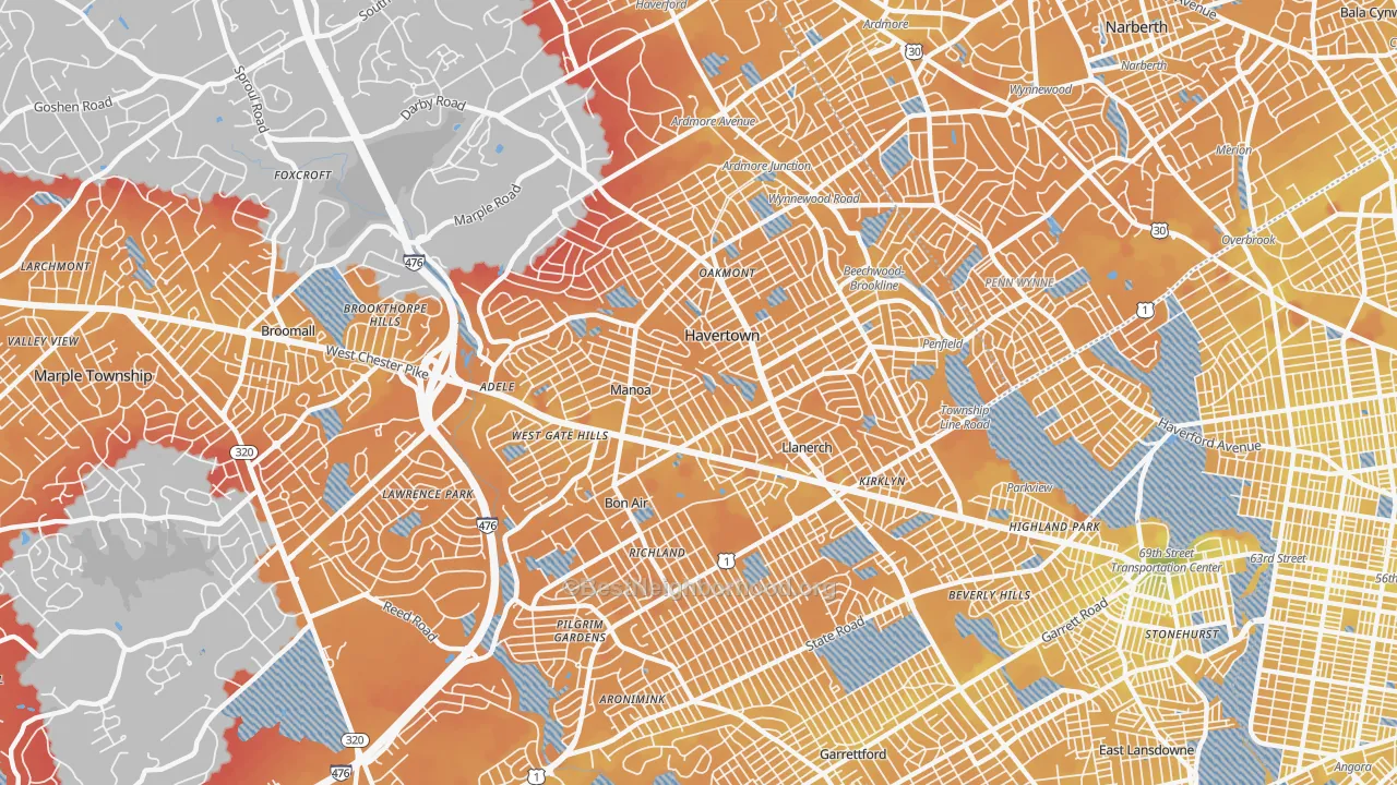 Transit Grade map of Havertown, PA