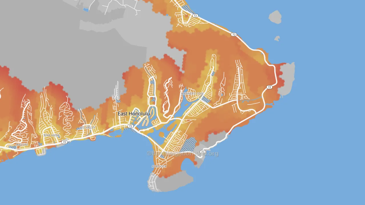 Transit Grade map of Hawaii Kai, East Honolulu, HI