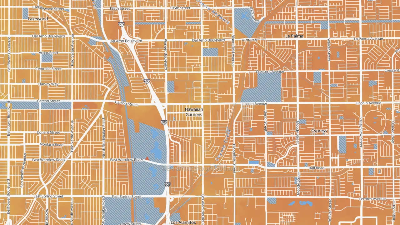 Transit Grade map of Hawaiian Gardens, CA
