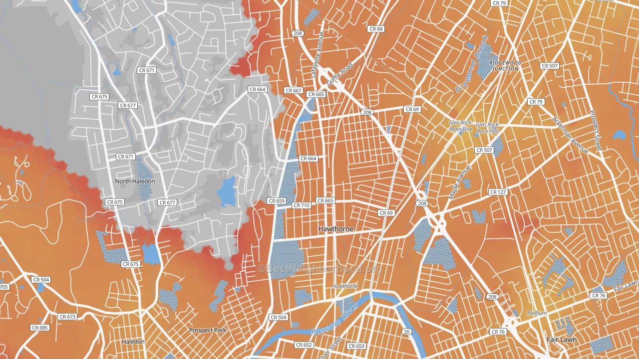 Transit Grade map of Hawthorne, NJ
