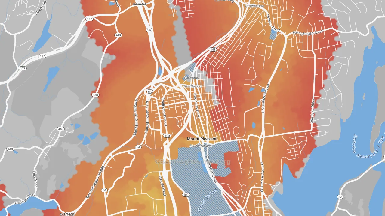 Transit Grade map of Hawthorne, NY
