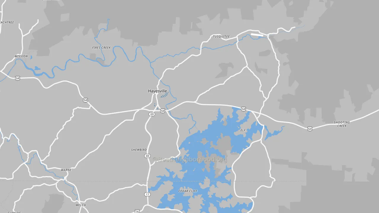 Transit Grade map of Hayesville, NC
