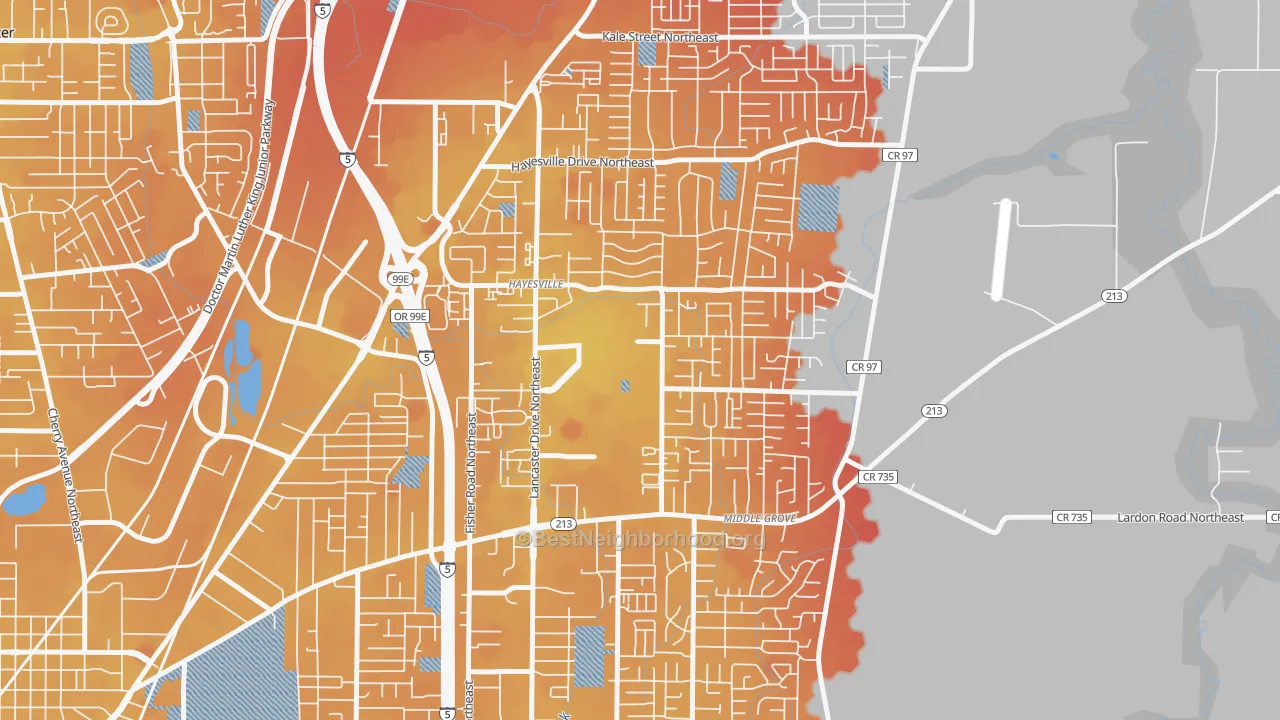 Transit Grade map of Hayesville, OR