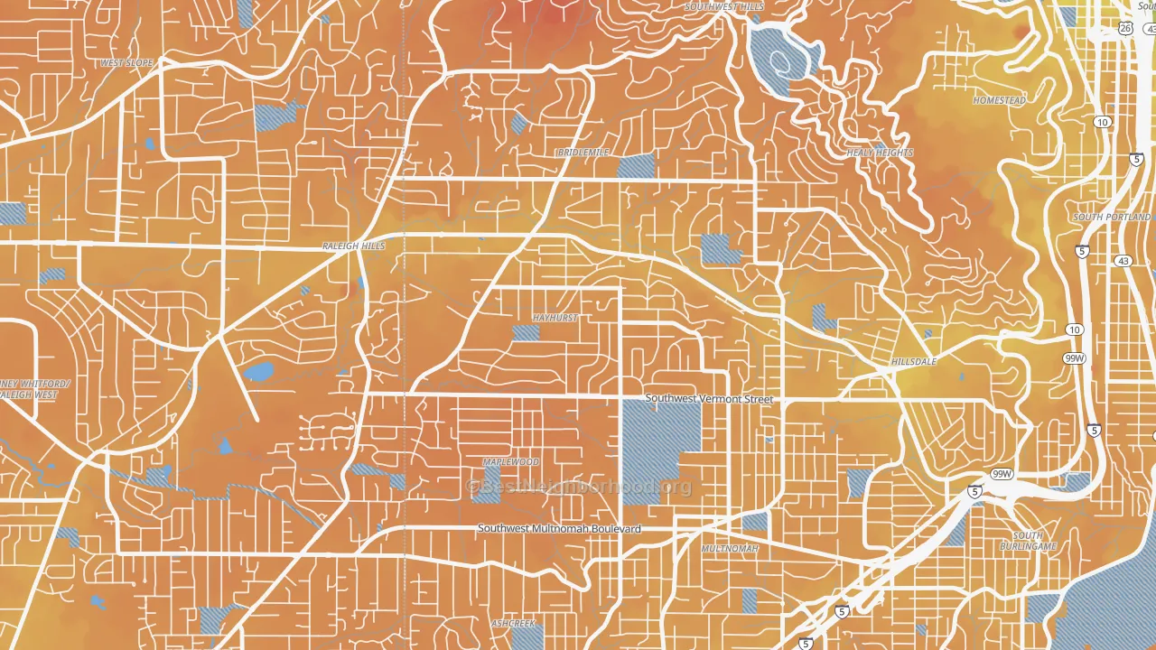 Transit Grade map of Hayhurst, Portland, OR