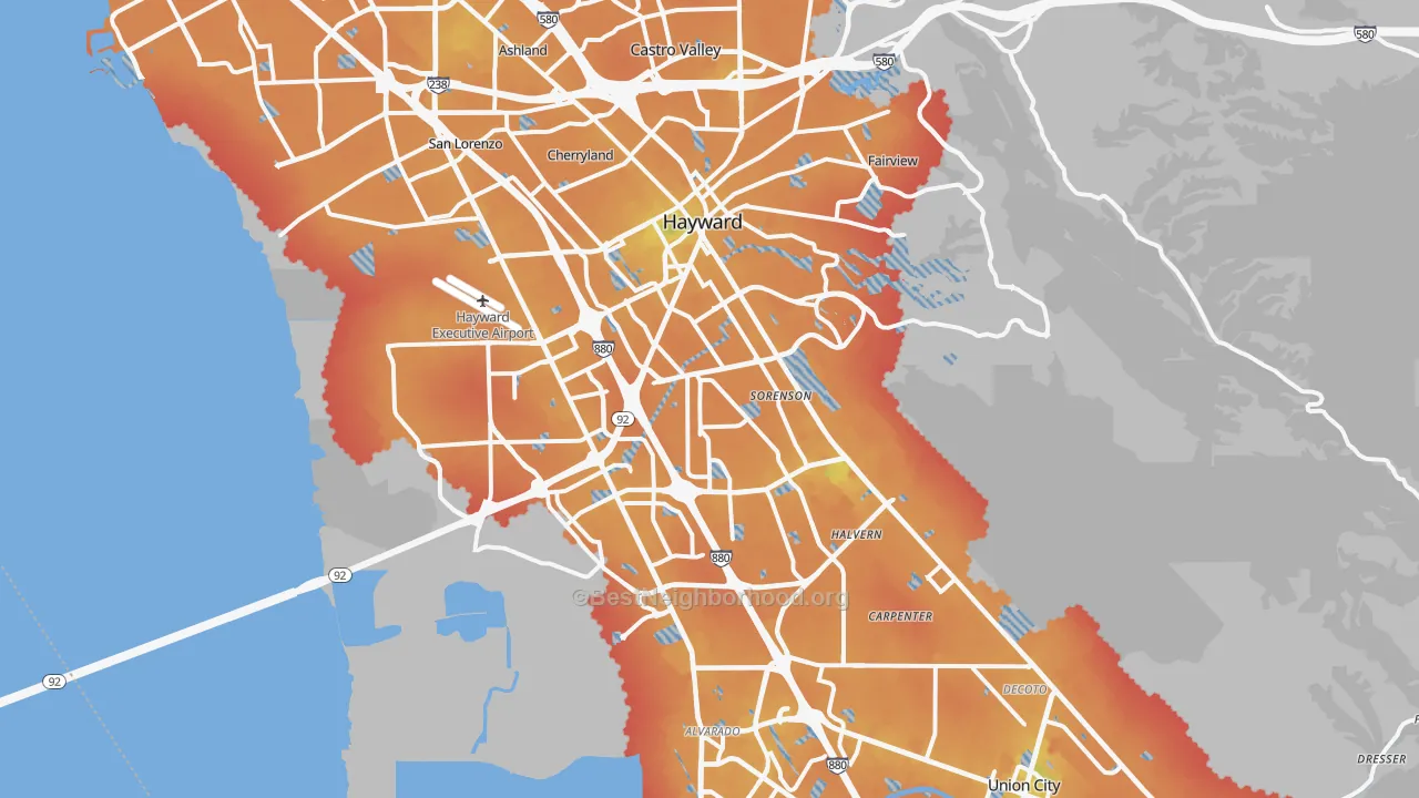 Transit Grade map of Hayward, CA