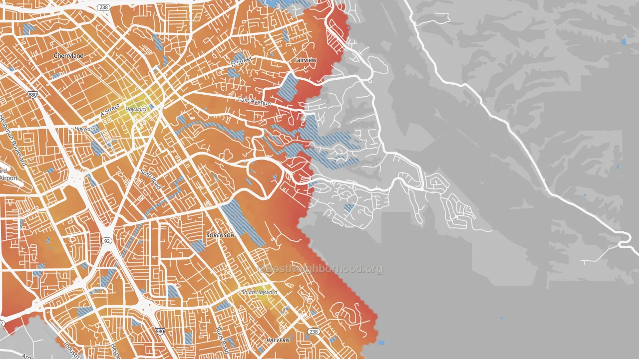 Transit Grade map of Hayward Highland, Hayward, CA