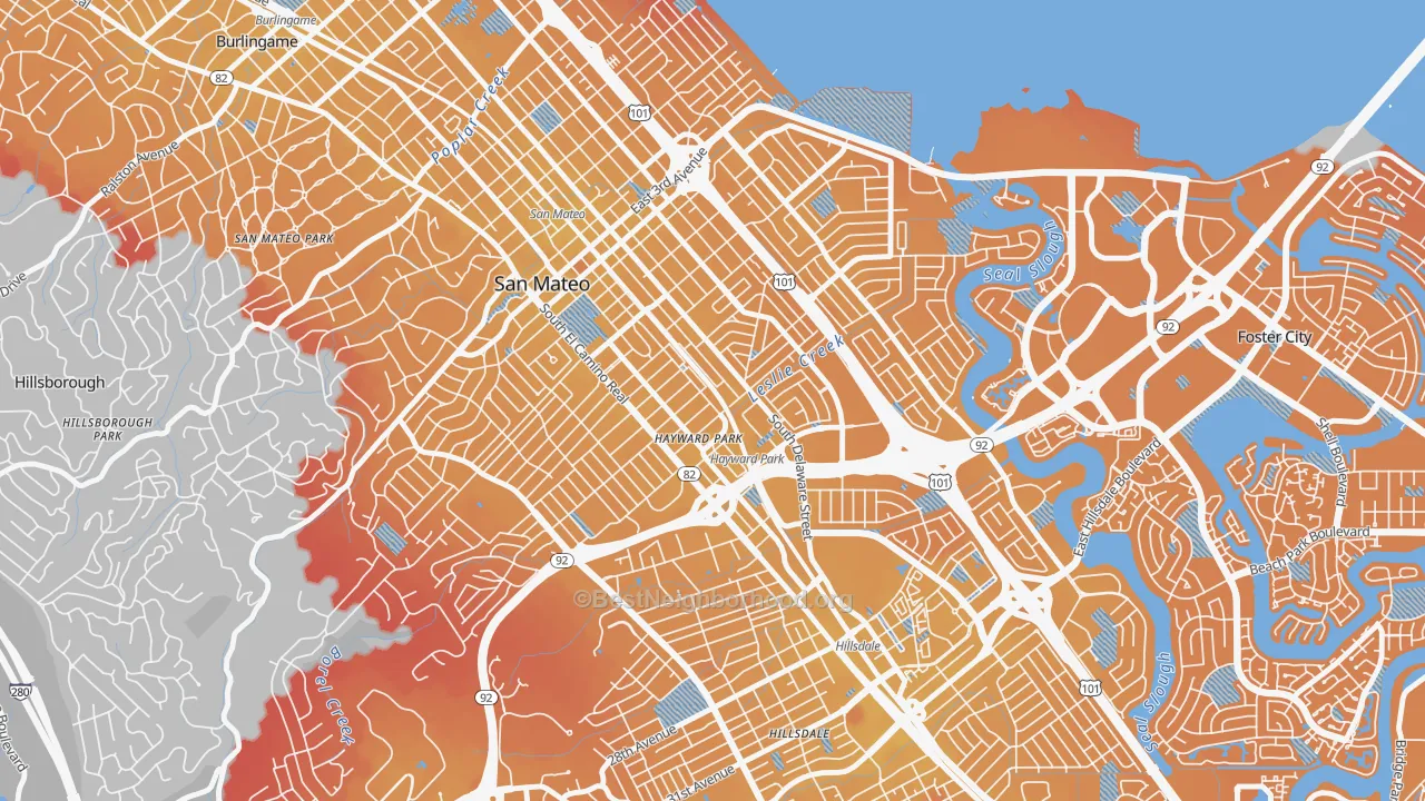 Transit Grade map of Haywood Park, San Mateo, CA