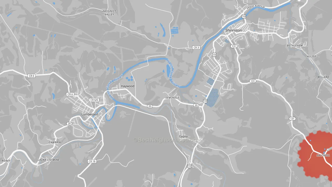 Transit Grade map of Haywood, WV