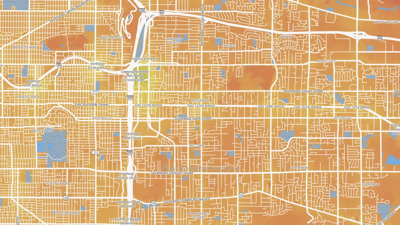 Transit Grade map of Hazelwood-Mill Park, Portland, OR