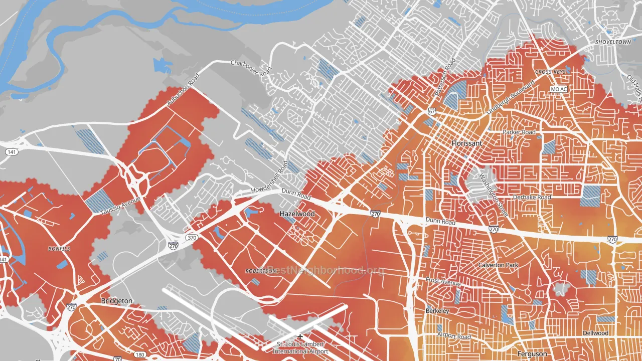 Transit Grade map of Hazelwood, MO