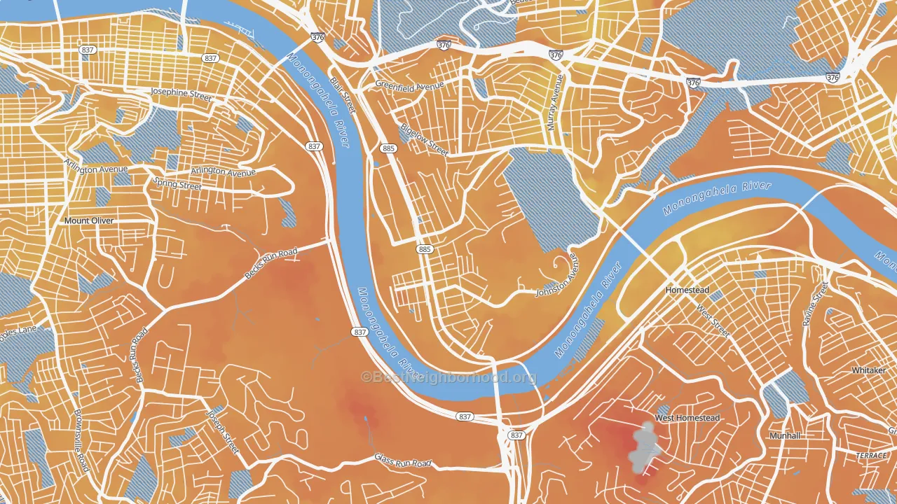 Transit Grade map of Hazelwood, Pittsburgh, PA