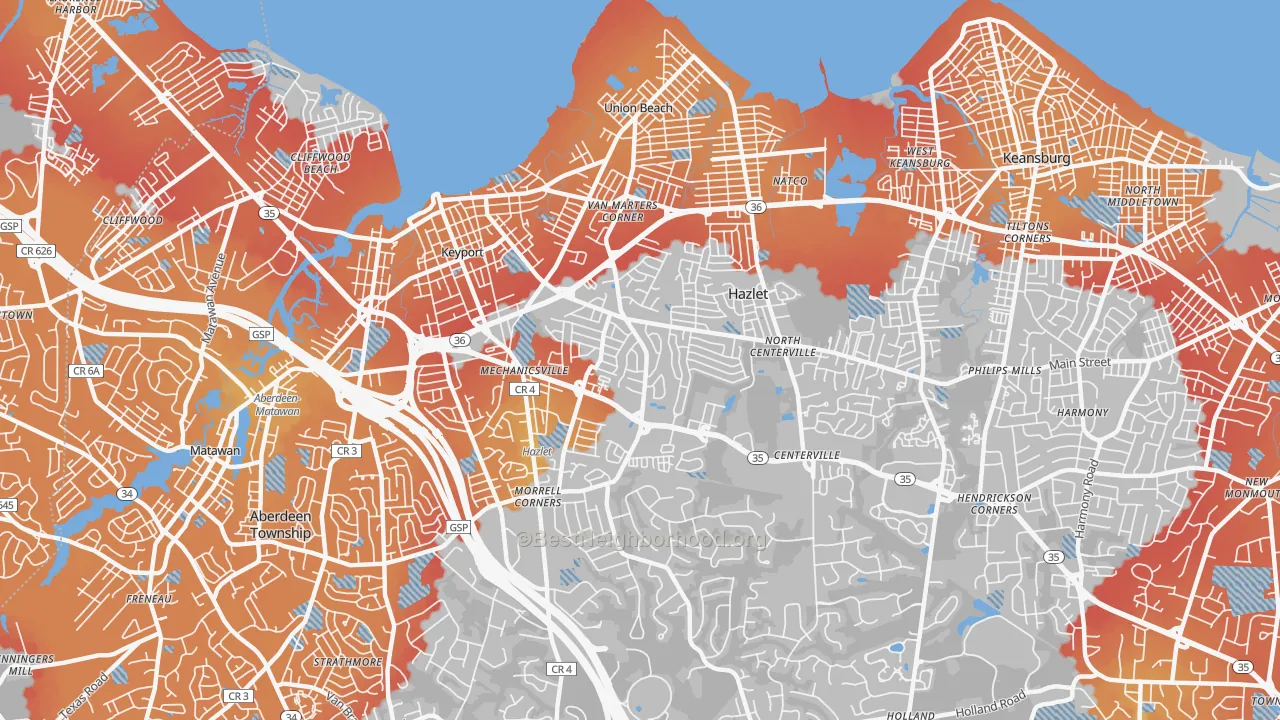 Transit Grade map of Hazlet, NJ