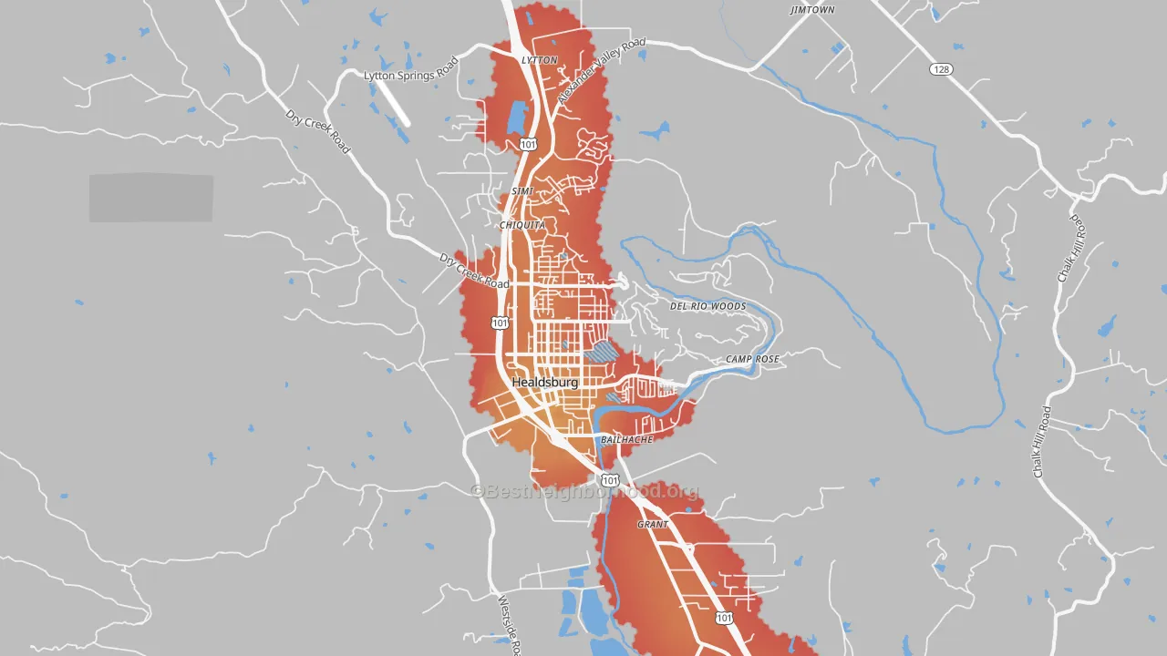 Transit Grade map of Healdsburg, CA