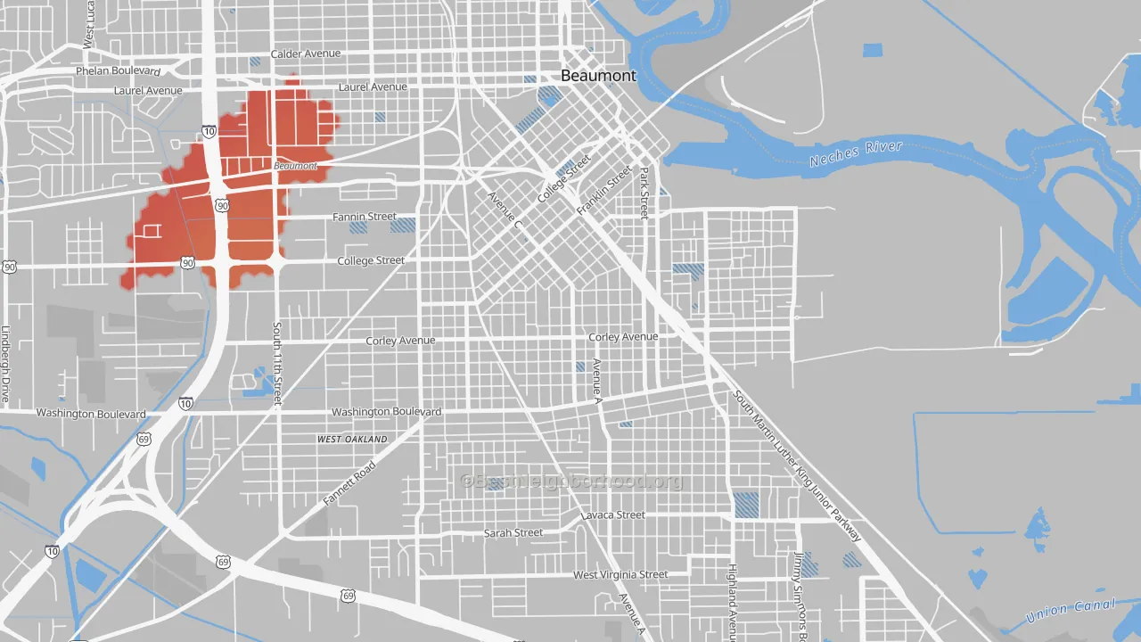 Transit Grade map of Heart of the City, Beaumont, TX