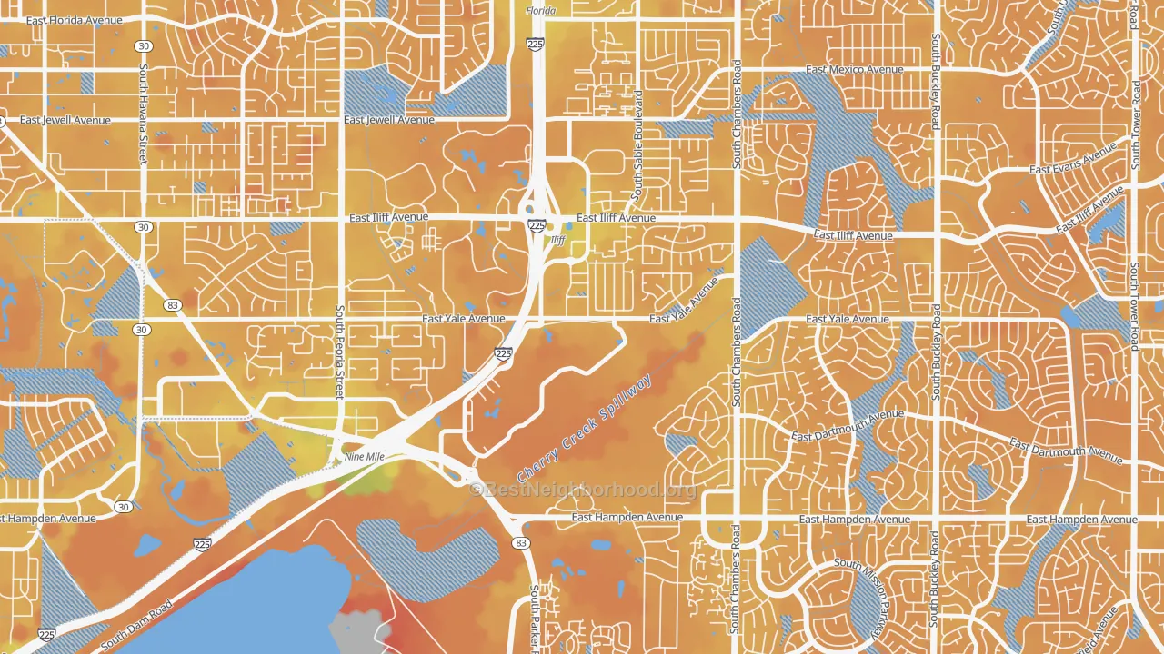 Transit Grade map of Heather Gardens, Aurora, CO