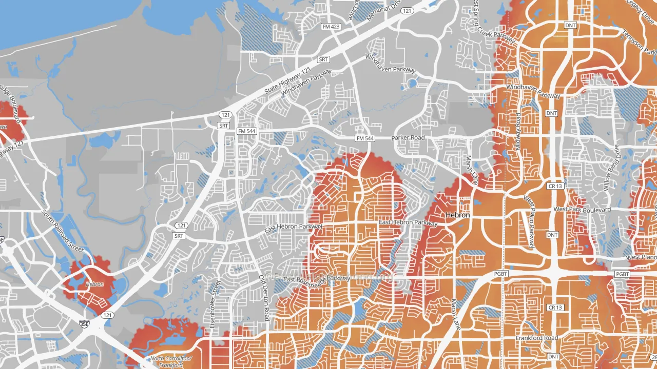 Transit Grade map of Hebron, TX