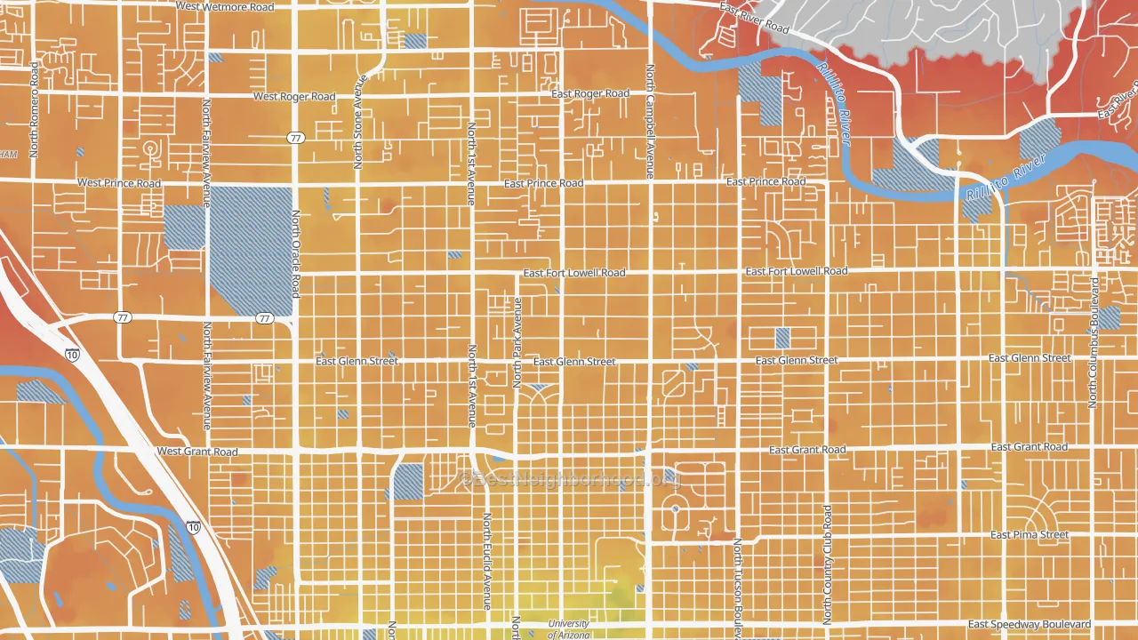 Transit Grade map of Hedrick Acres, Tucson, AZ