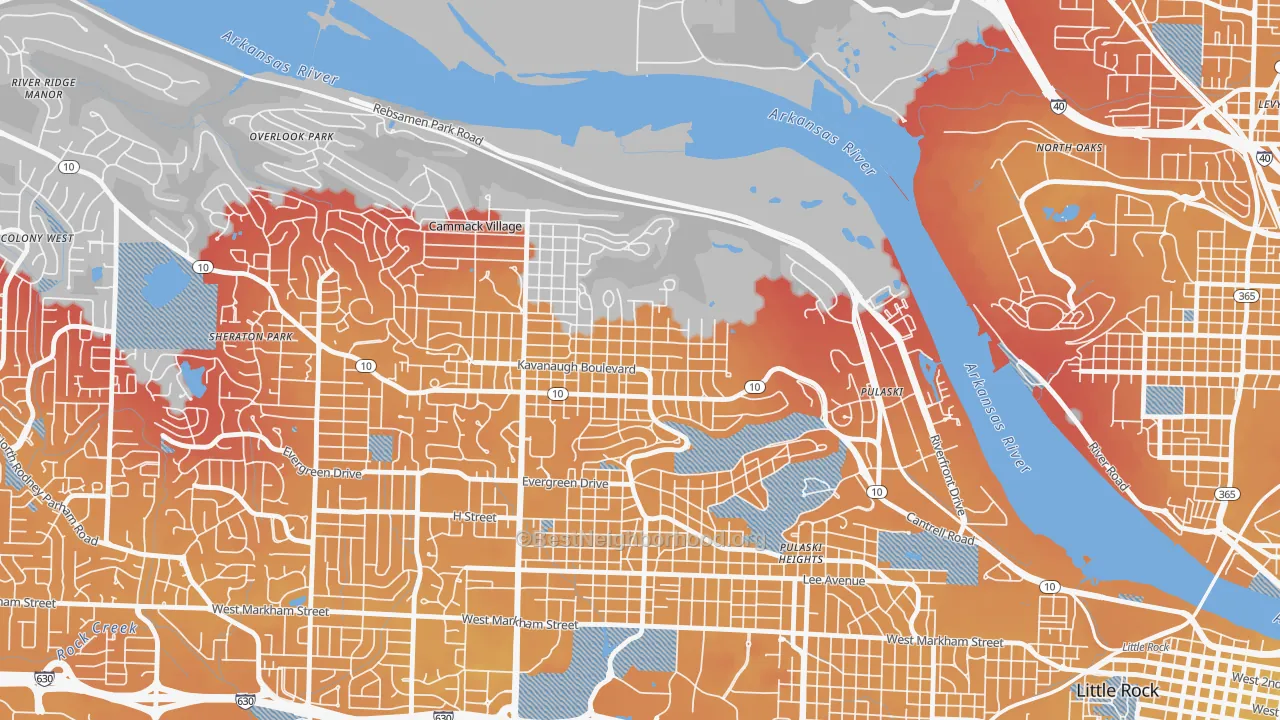Transit Grade map of Heights, Little Rock, AR