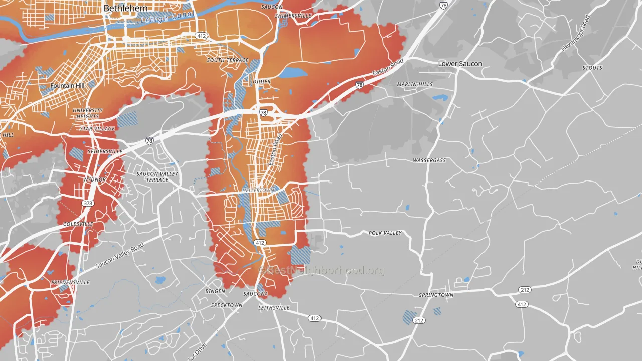 Transit Grade map of Hellertown, PA