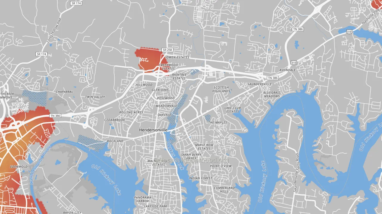 Transit Grade map of Hendersonville, TN
