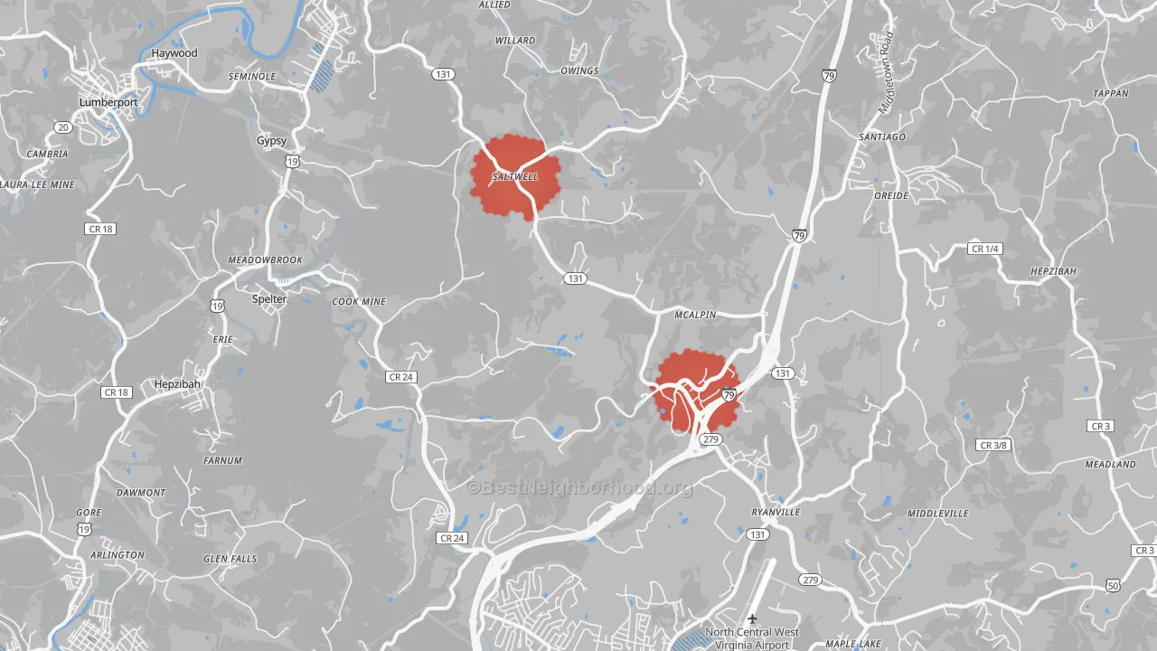 Transit Grade map of Hepzibah, WV