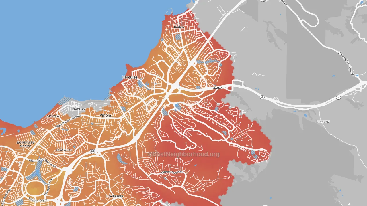 Transit Grade map of Hercules, CA