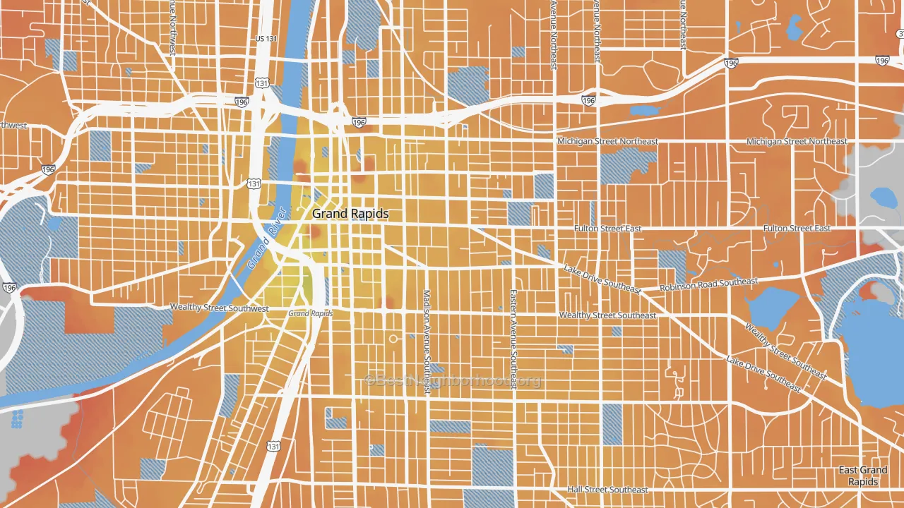 Transit Grade map of Heritage Hill, Grand Rapids, MI