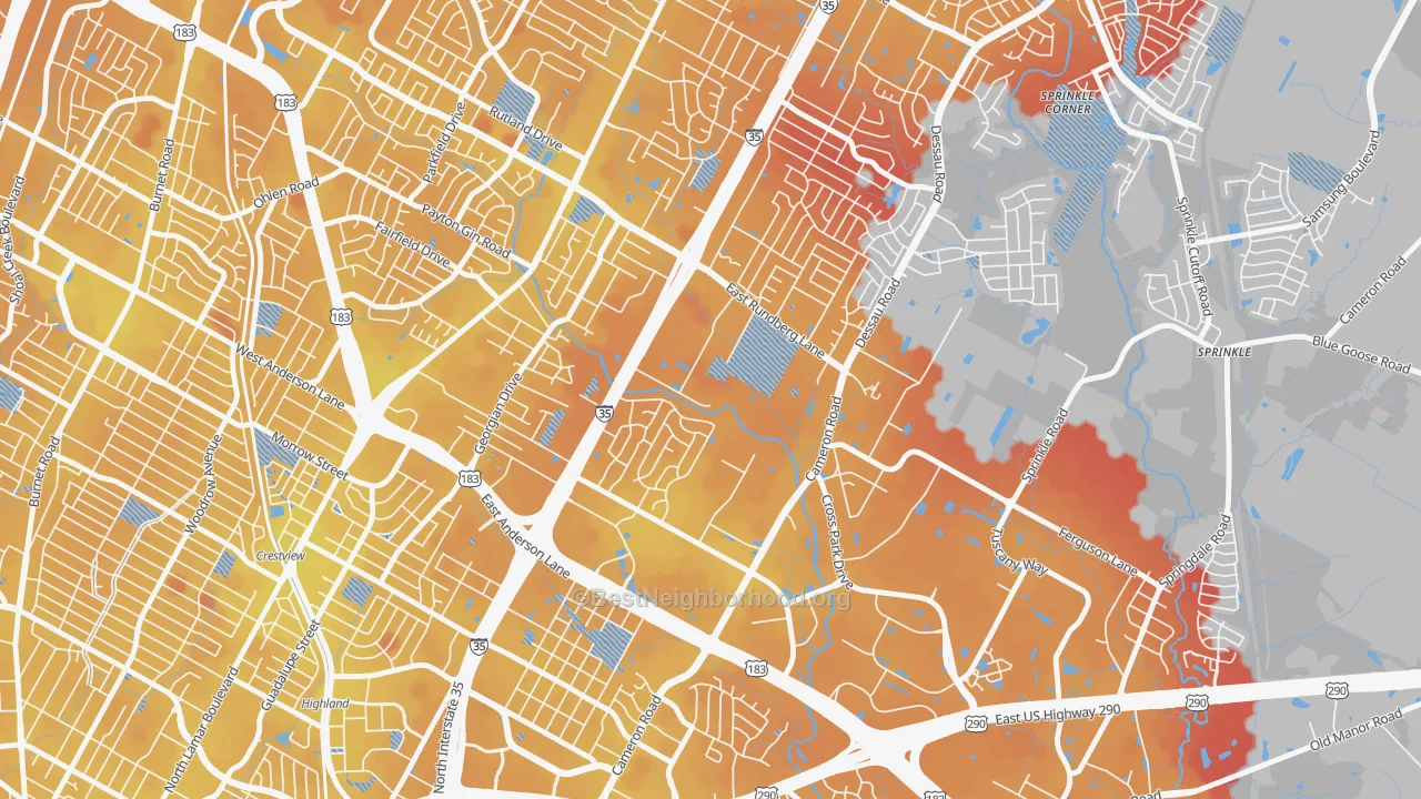 Transit Grade map of Heritage Hills, Austin, TX