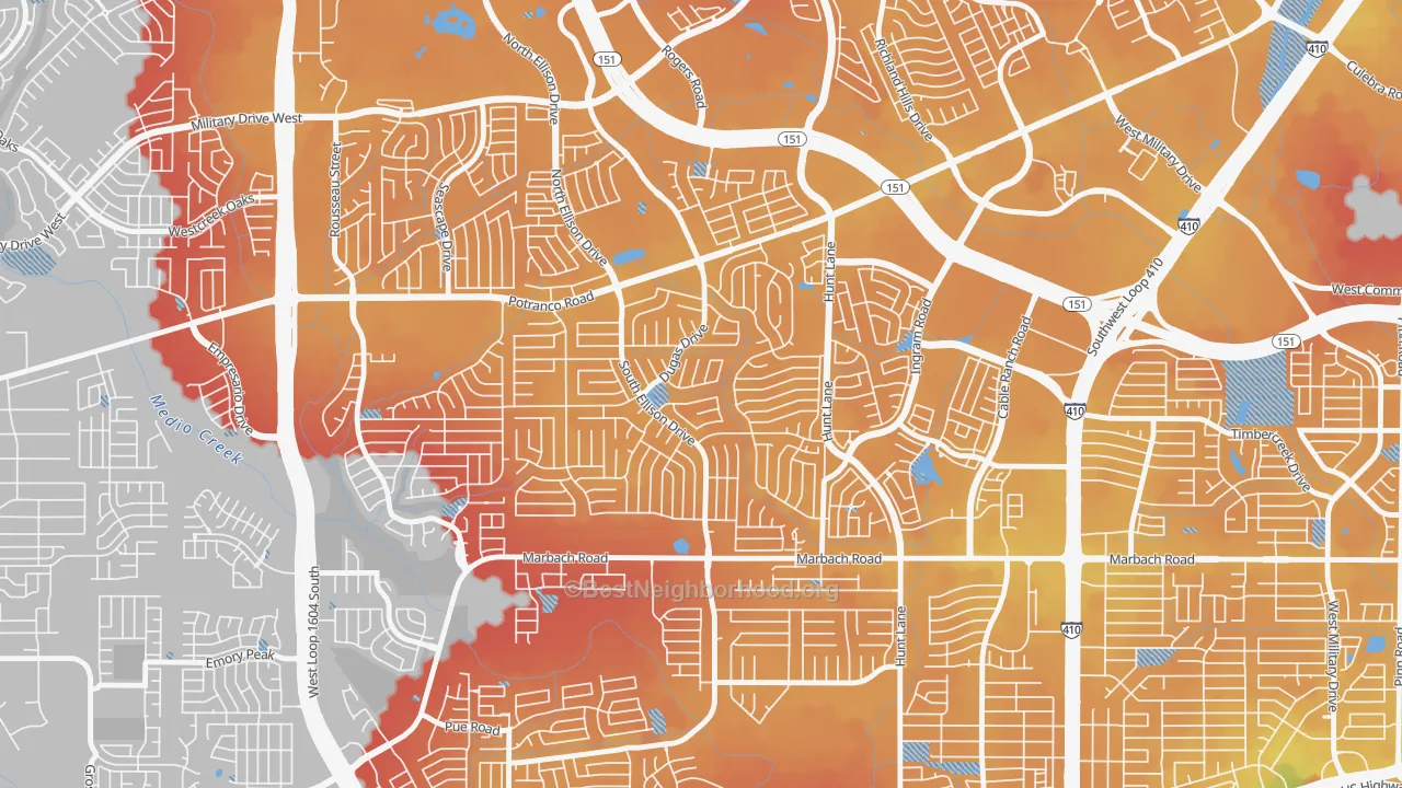 Transit Grade map of Heritage, San Antonio, TX