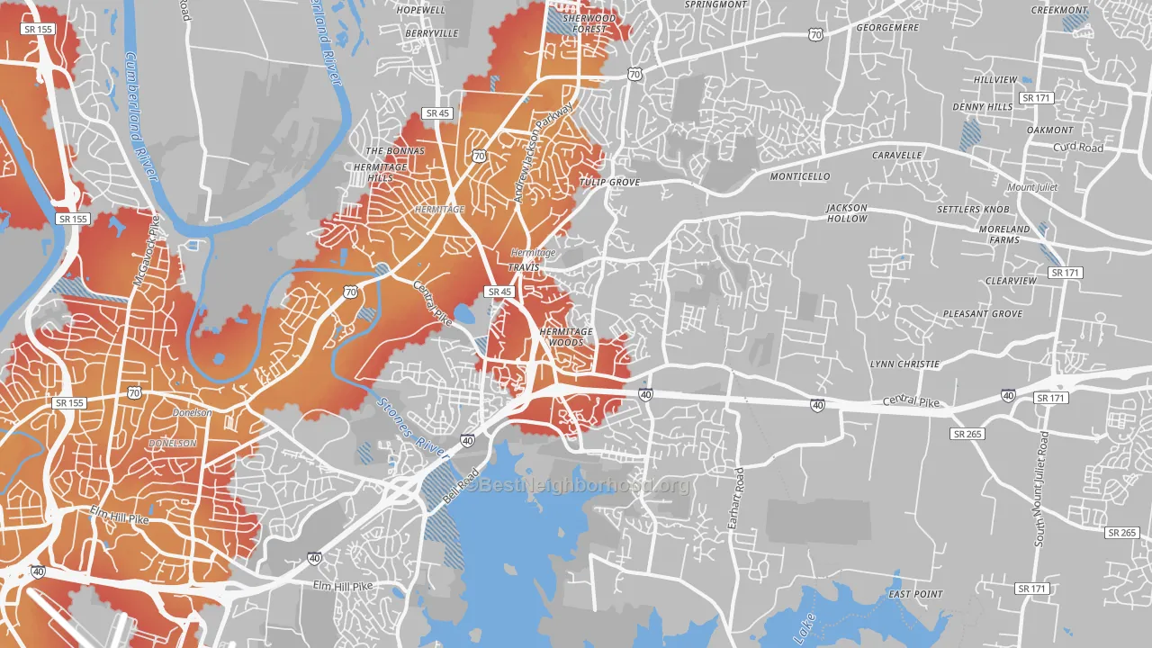 Transit Grade map of Hermitage, TN