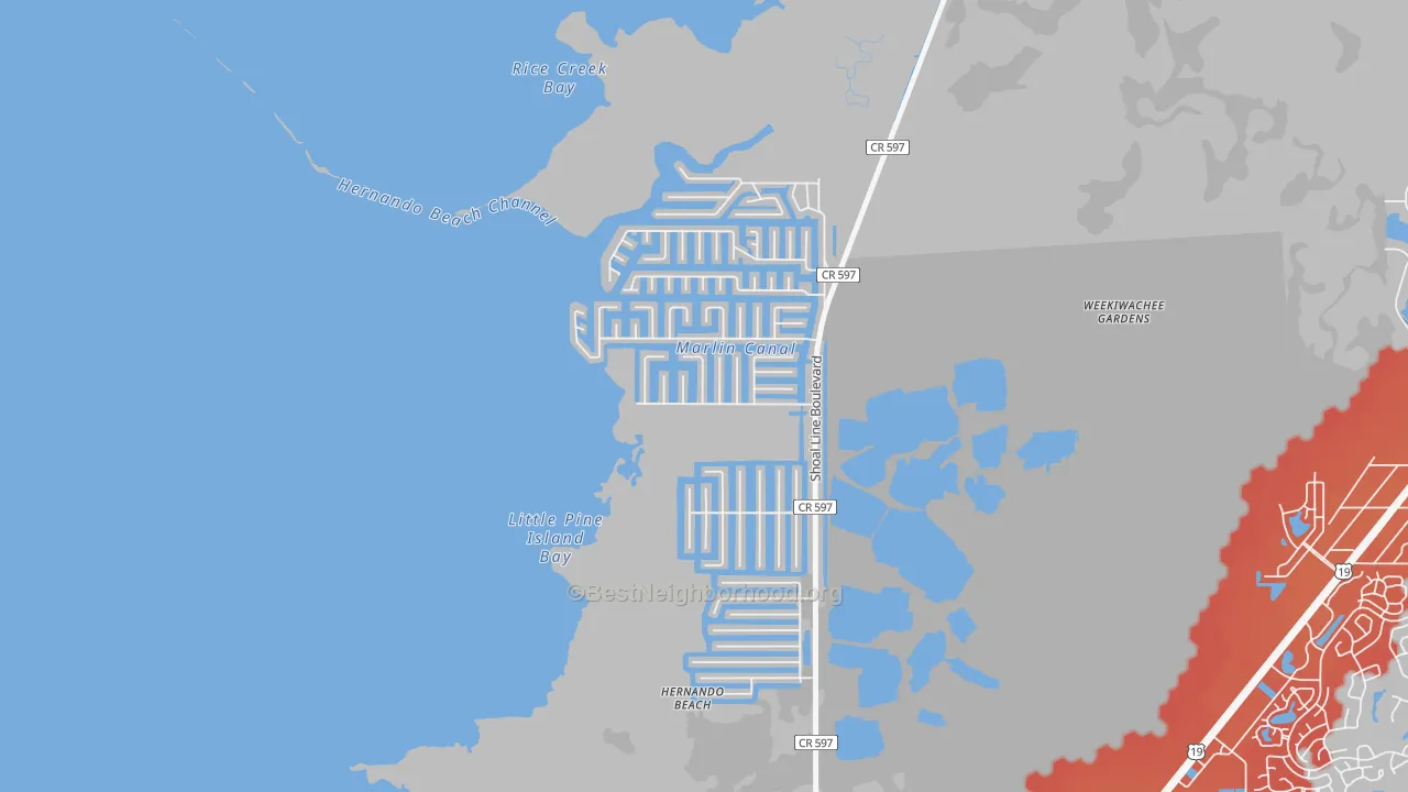 Transit Grade map of Hernando Beach, FL