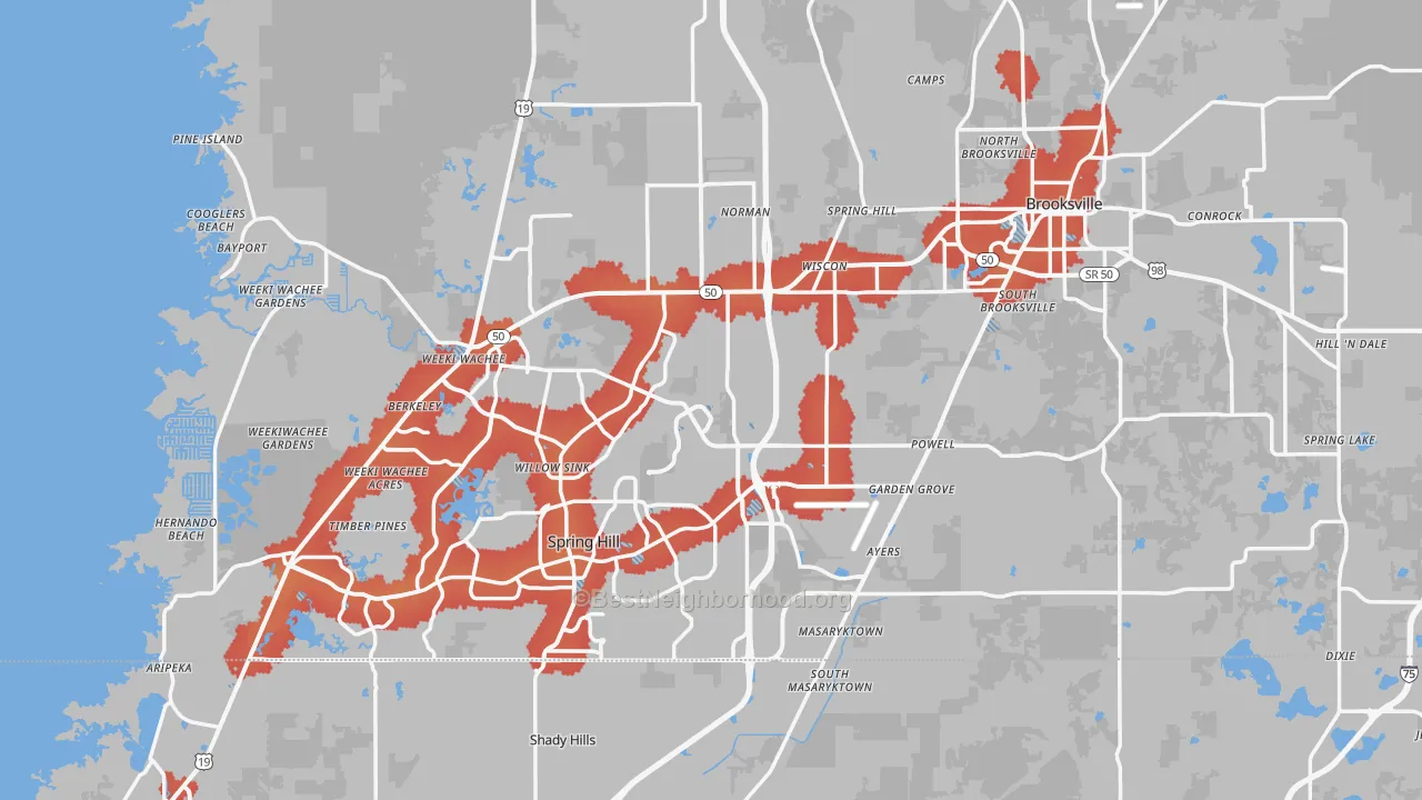 Transit Grade map of Hernando County, FL